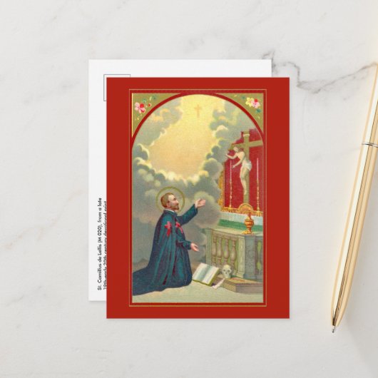 St. Camillus Praying voor een Crucifix (M 020) Briefkaart (Voorkant / Achterkant in situ)