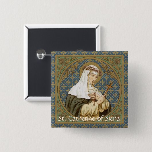 St. Catherine of Siena (BK 19) Vierkante Button 5,1 Cm (Voorkant /achterkant)