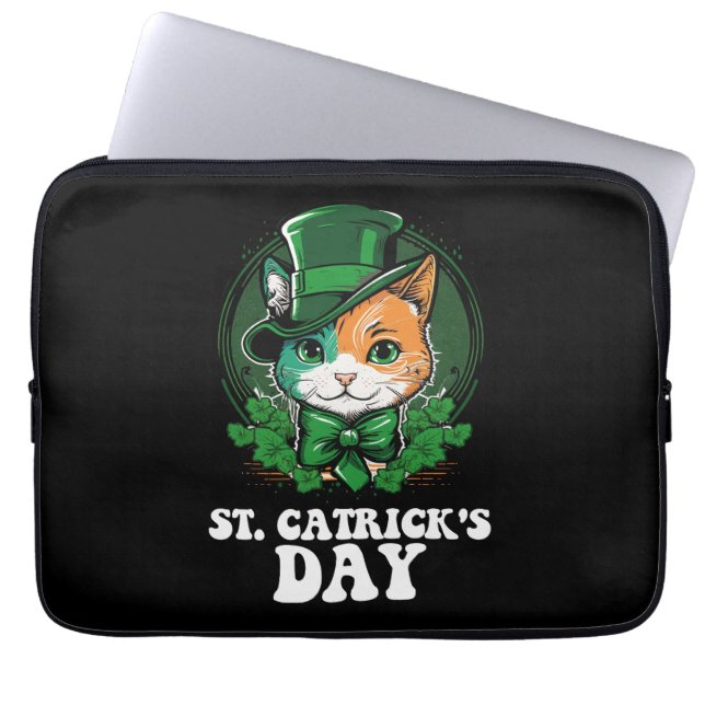 St Catricks Day Kat Liefhebbers St Patrick's Day Laptop Sleeve (Voorkant)