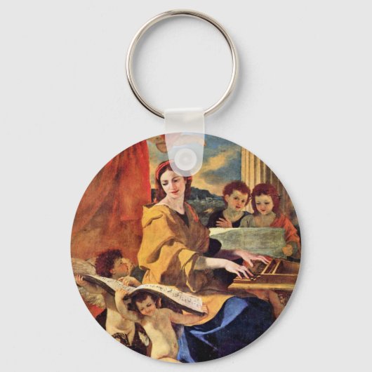 St. Cecilia van Poussin Nicolas (Beste kwaliteit) Sleutelhanger (Voorkant)