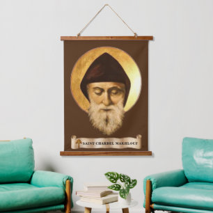 St. Charbel Makhlouf houten wandtapijt Hangend Wandkleed