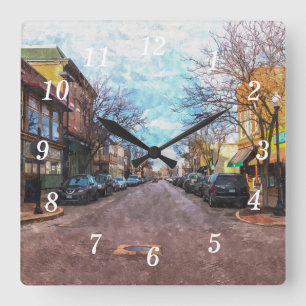 St Charles Main St Painterly Wandklok Vierkante Klok