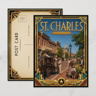 St. Charles Missouri Vintage Art Deco Gouden Tijdp Briefkaart
