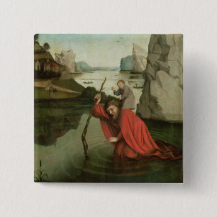 St. Christopher Carrying the Christus Child Vierkante Button 5,1 Cm