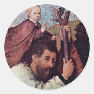 St. Christopher [Detail], door Hieronymus Bosch (B Ronde Sticker