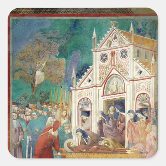 St. Clare Embraces het lichaam van St. Francis Vierkante Sticker (Voorkant)