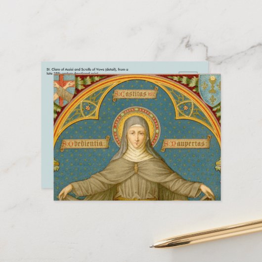 St. Clare of Assisi & Scrolls (SAU 027) Briefkaart (Voorkant / Achterkant in situ)