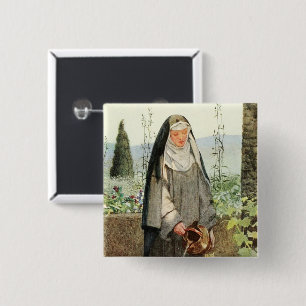 St. Clare of Assisi Watering Flowers (M 065) Vierkante Button 5,1 Cm