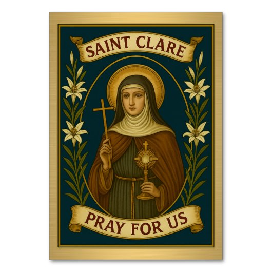 St. Clare van Assisi Katholieke Trouwtafel Kaart (Achterkant)