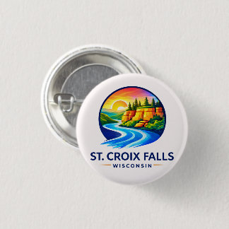 St. Croix Falls Wisconsin Scenic River & Cliffs Ronde Button 3,2 Cm