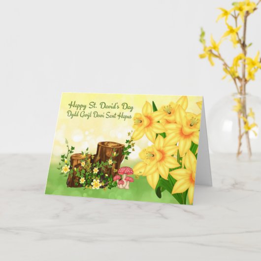 St. David's Day Groet met bos Planten en da Kaart (Gele Bloem)