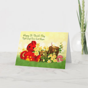 St. David's Day Groet Schattigee draak en narcisse Kaart