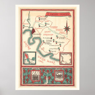 St. Emilion Bordeaux Wijnkaart Afdruk Poster