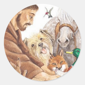 St. Francis & Animals, pet, pin, sleutelhanger, hu Ronde Sticker
