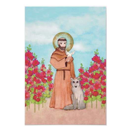 St. Francis Coyote Waterverf Folk Art Full Foto Afdruk (Voorkant)