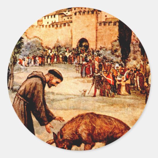 St Francis en de Wolf Ronde Sticker (Voorkant)