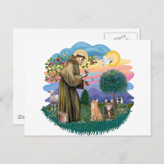 St Francis (ff) - Twee Tabby katten Briefkaart (Voorkant / Achterkant)