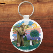 St Francis (ff) - Zwarte en witte kat Sleutelhanger (Voorkant)