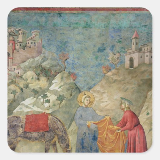 St. Francis geeft zijn kat aan een vreemdeling Vierkante Sticker (Voorkant)