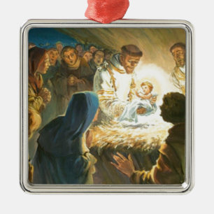 St Francis met Baby Jesus kerstcadeau nativiteit Metalen Ornament