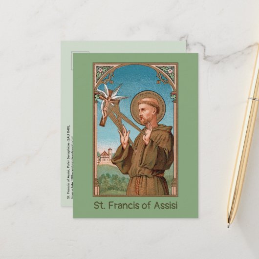 St. Francis of Assisi, Pater Seraphicus (SAU 040) Briefkaart (Voorkant / Achterkant in situ)