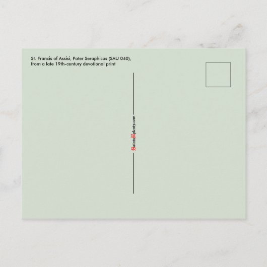 St. Francis of Assisi, Pater Seraphicus (SAU 040) Briefkaart (Achterkant)