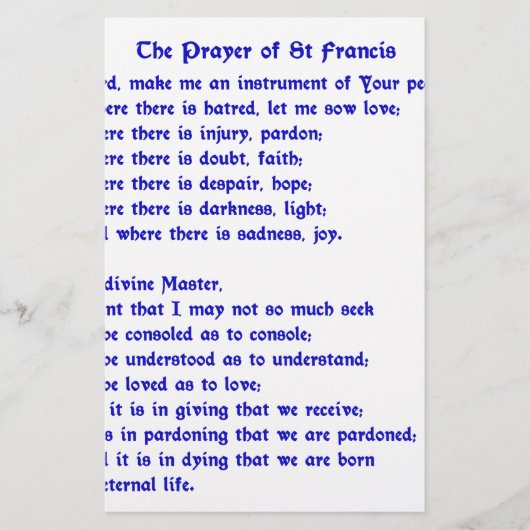 St Francis Prayer Briefpapier (Voorkant)