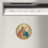 St. Francis van Assisi Holding Earth Button Magneet (Insitu (Vaatwasser))