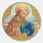 St. Francis van Assisi Holding Earth Ronde Sticker (Voorkant)
