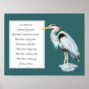 St. Francis van Assisi Prayer Great Blue Heron Bir Poster