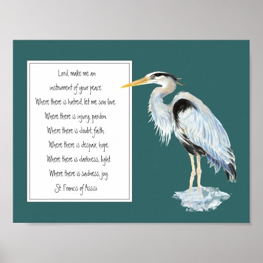 St. Francis van Assisi Prayer Great Blue Heron Bir Poster (Voorkant)