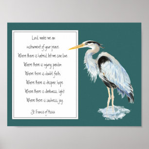 St. Francis van Assisi Prayer Great Blue Heron Bir Poster