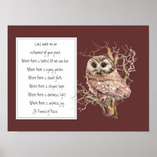 St. Francis van Assisi Prayer met Wise Owl Bird Poster