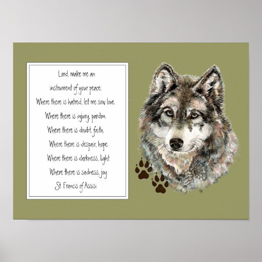St. Francis van Assisi Prayer met Wolf Tracks Poster (Voorkant)