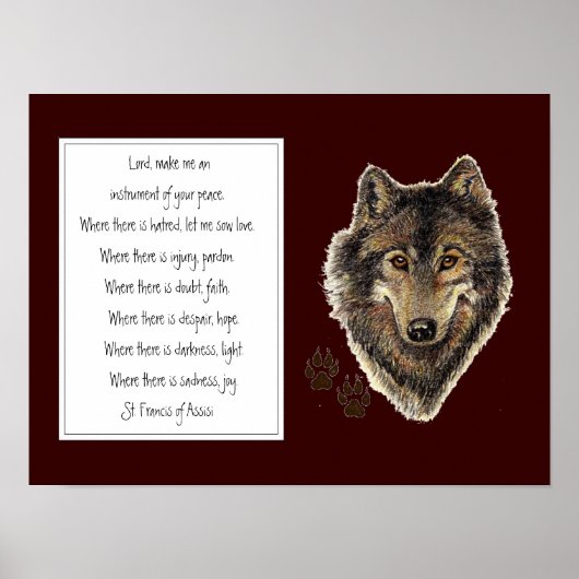 St. Francis van Assisi Prayer met Wolf & Tracks Poster (Voorkant)