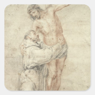 St. Francis verwerpt de wereld en Embracing Vierkante Sticker