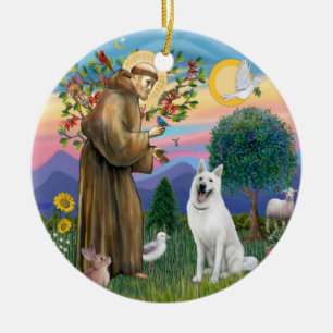 St Francis - White German Shepherd Keramisch Ornament