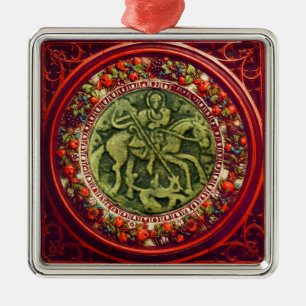 ST.GEORGE, BRONZE MEDALLION FLORAL CROWN METALEN ORNAMENT