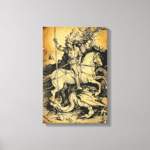 ST. GEORGE EN DRAGON, zwart wit Canvas Afdruk