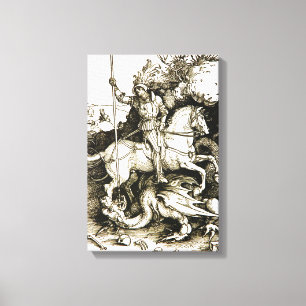 ST. GEORGE EN DRAGON, zwart wit Canvas Afdruk