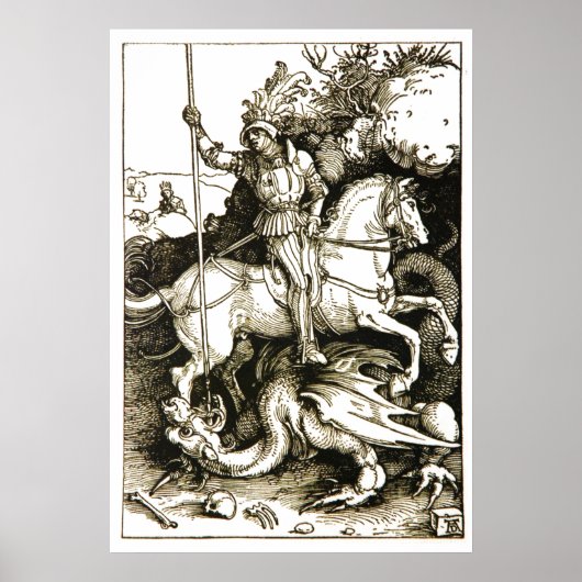 ST. GEORGE EN DRAGON, zwart wit Poster (Voorkant)