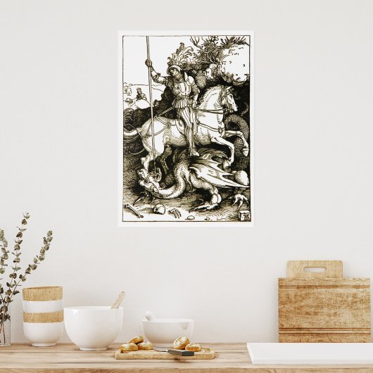 ST. GEORGE EN DRAGON, zwart wit Poster (Keuken)