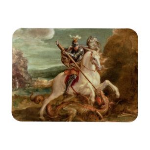 St. George slaying the dragon (olie op het paneel) Magneet