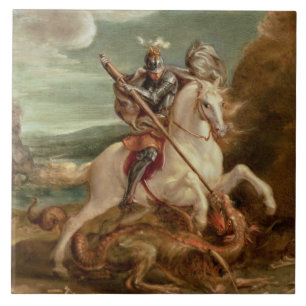 St. George slaying the dragon (olie op het paneel) Tegeltje