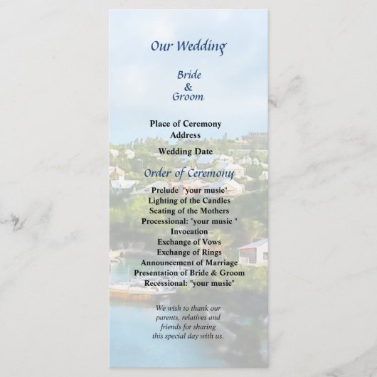 St. George's Harbour, Bermuda Wedding Programme Programma (Voorkant)