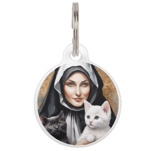 St Gertrude Patron of Cats 2 Kat Waterverf Stijl Huisdierpenning