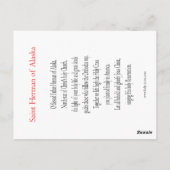 St. Herman van de Alaska Prayer Card Briefkaart (Achterkant)