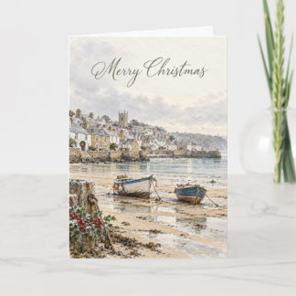St Ives Haven Kerst Aquarel Feestdagen Kaart