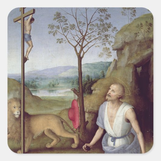 St. Jerome in de woestijn, c.1499-1502 Vierkante Sticker (Voorkant)