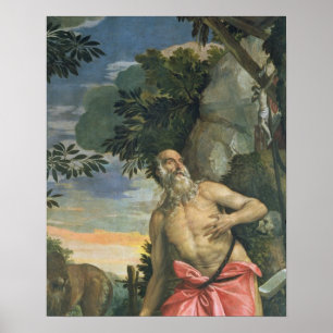 St. Jerome in Penitence (olie op doek) Poster
